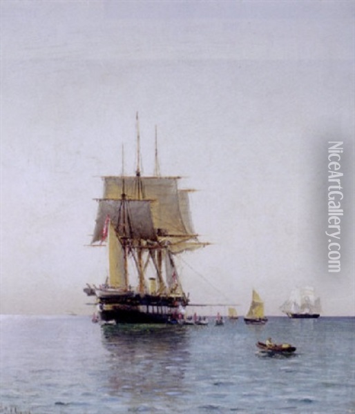 Fregatten Jylland For Anker En Stille Sommerdag Oil Painting - Holger Luebbers