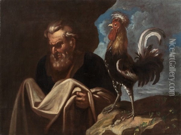 Peter With Cock Oil Painting - Petr Brandl