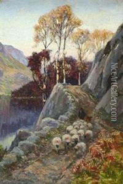 Sheep By The River Oil Painting - George Gray