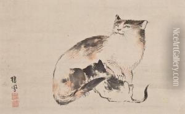 Cat And Kitten Oil Painting - Seiho Takeuchi
