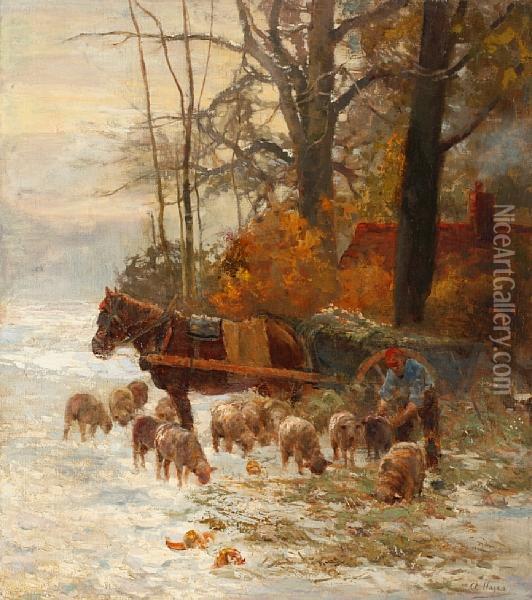 The Shepherd And His Flock Oil Painting - Claude Hayes