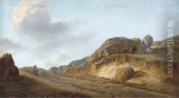 The rocky path at the ridge Oil Painting - French School