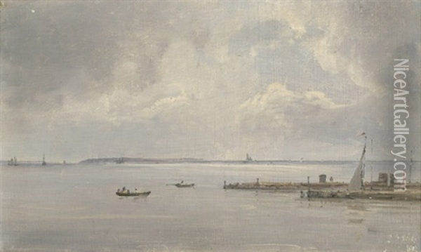 Aussicht Vom Hafen In Humlebaek (danemark) Auf Die Insel Hvn (schweden) Im Oresund Oil Painting - Vilhelm Peter Carl Petersen
