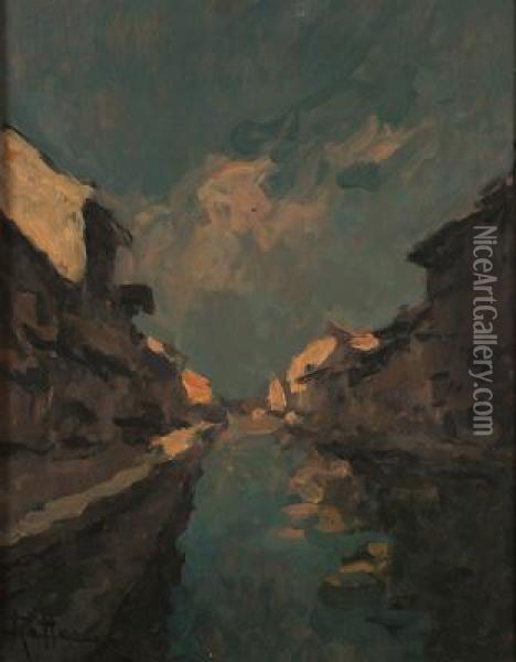 Naviglio A Milano Oil Painting - Achille Cattaneo