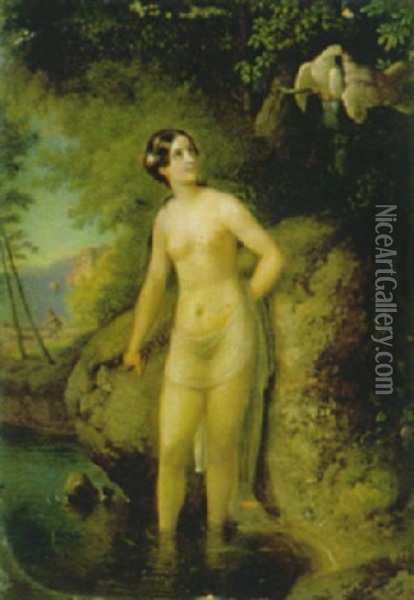 Das Bad Im See Oil Painting - Wilhelm (Johann W.) Voelker