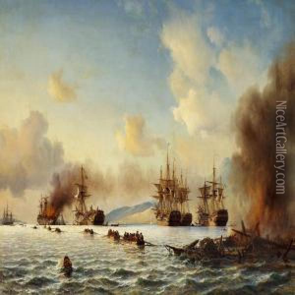 The Battle Of Grand Port Oil Painting - Anton Melbye
