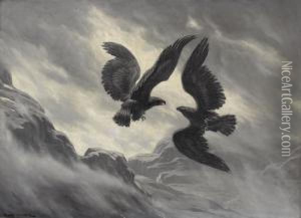 Zwei Adler Im Flugkampf Oil Painting - Ewert Louis Van Muyden