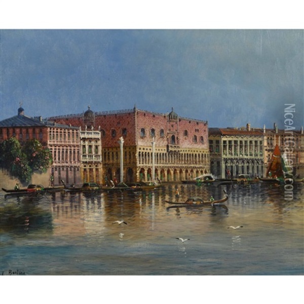 Gondeln Vor Dem Dogenpalast In Venedig Oil Painting - Karl Kaufmann