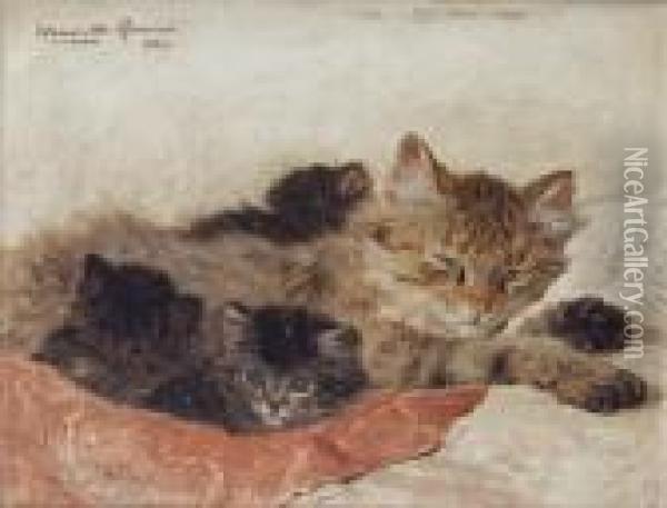 Cat And Kittens Oil Painting - Henriette Ronner-Knip