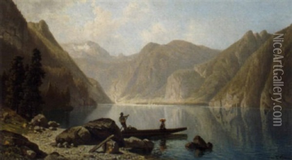 Ansicht Vom Konigssee Mit St. Bartholoma Oil Painting - Theodor (Wilhelm T.) Nocken