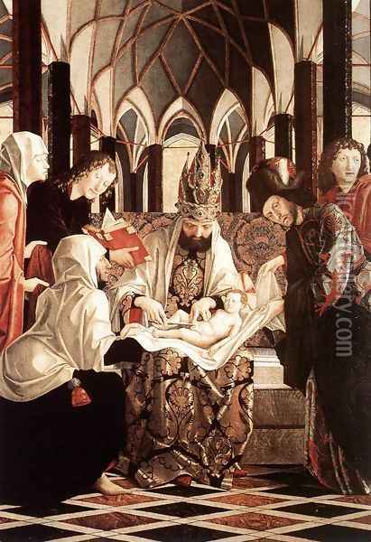 St Wolfgang Altarpiece- Circumcision 1479-81 Oil Painting - Michael Pacher