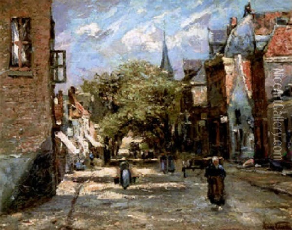 A Village Street Oil Painting - Franz Courtens