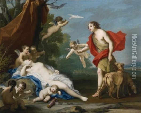 Bacchus And Ariadne; Venus And Adonis (2 Works) Oil Painting - Jacopo Amigoni