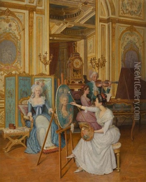 Lecons De Peinture Et De Musique Oil Painting - Gustave Bettinger