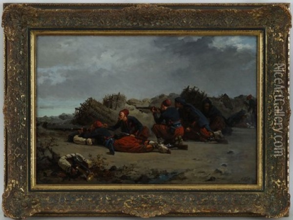 Scene De Combat Oil Painting - Isidore Alexandre Augustin Pils