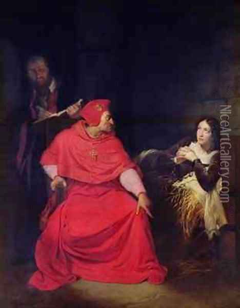 Joan of Arc 1412-31 and the Cardinal of Winchester in 1431 Oil Painting - Hippolyte (Paul) Delaroche