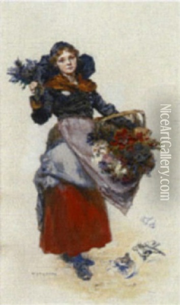 Blumenverkauferin Oil Painting - Theodor Josef Ethofer