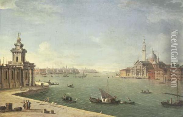 Venice: The Bacino Di San Marco 
Looking East With The Punta Della Dogana And San Giorgio Maggiore From 
The Zattere Oil Painting - Antonio Joli