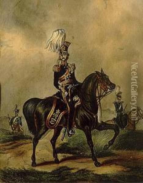 A Mounted 14th King's Light Dragoon In A Landscape Oil Painting - Richard Simkin