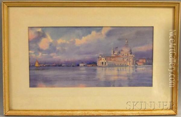 View Of Basilica Di Santa Maria Della Salute From The Water Oil Painting - John Wesley Little