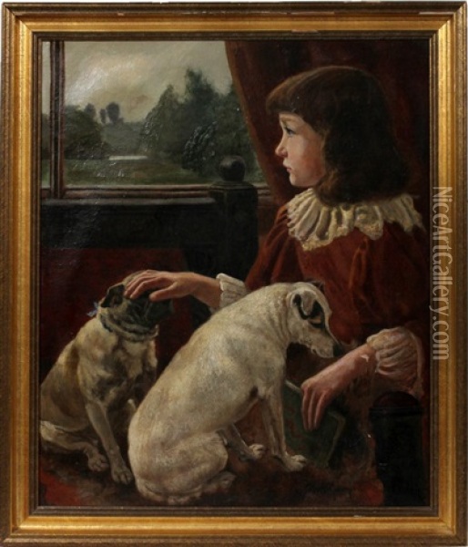 Girl With Dogs Oil Painting - John Rabone Harvey