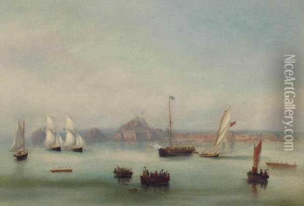 Big Cutters Racing Before Elizabeth Castle In St. Helier Harbour Oil Painting - Philip John Ouless