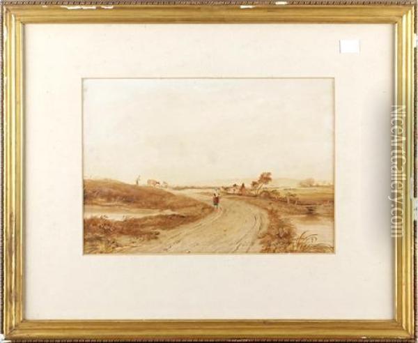 Figure On A Track In An Extensive Landscape Oil Painting - Anthony Vandyke Copley Fielding