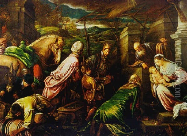 The Adoration Of The Magi Oil Painting - Jacopo dal Ponte Bassano