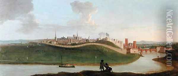 View of Chester, With Two Figures By The River In The Foreground Oil Painting - Peter Tillemans