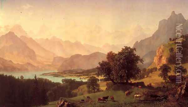 Bernese Alps As Seen Near Kusmach Oil Painting - Albert Bierstadt