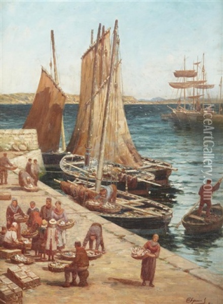 Unloading Today's Catch Oil Painting - Alexander Young