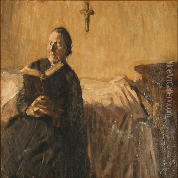 Interior With A Reading Woman Oil Painting - Christian Juel Madsen