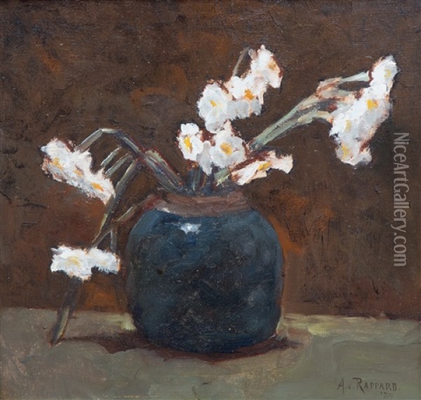 A Still Life Of Daffodils In A Blue Vase Oil Painting - Alexander Gerhard Anton van Rappard