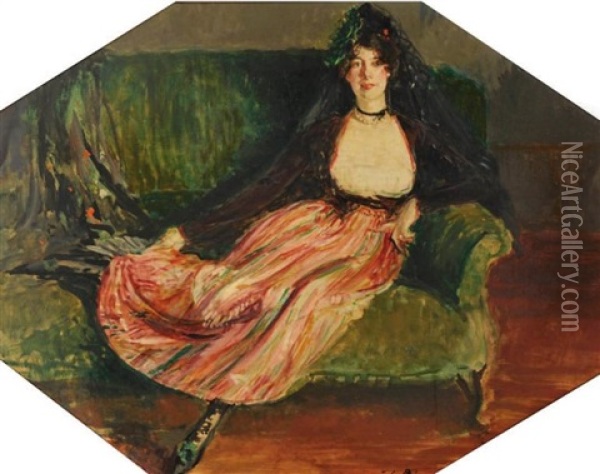 La Princesse Lucien Murat En Costume Goya Oil Painting - Jacques-Emile Blanche
