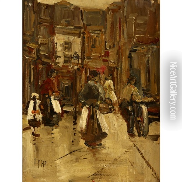 Dutch Street With Cart Seller Oil Painting - George Hendrik Breitner