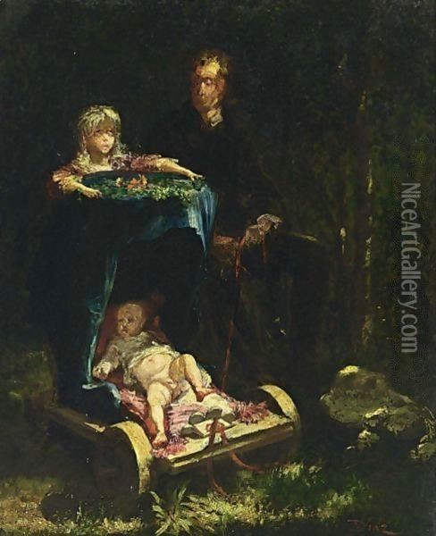 The Artist With His Grandchildren Oil Painting - Narcisse-Virgile D Az De La Pena