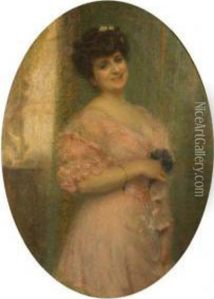 Portrait De Femme Au Bouquet De Violette Oil Painting - Ernst Edouard Martens