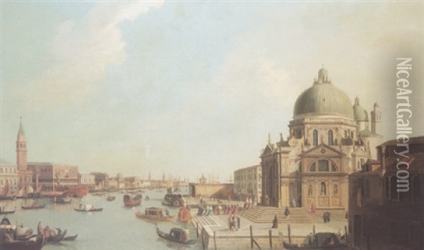 View Of Santa Maria Della Salute With The Doges Palace Beyond Oil Painting - William James