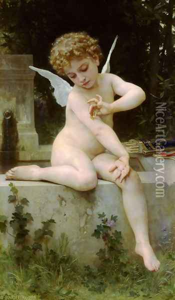 L'Amour au Papillon (Cupid with a Butterfly) Oil Painting - William-Adolphe Bouguereau