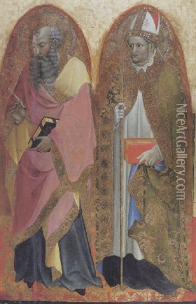 Saints John The Evangelist And Augustine (?) Oil Painting -  Alvaro di Piero (Pedro)