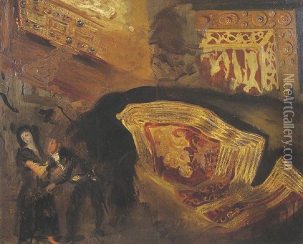Etude De Veste Orientale, Couvertures De Missels Et Personnages D'apres Goya Oil Painting - Eugene Delacroix