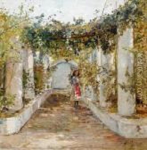 Madchen In Pergola In Capri Oil Painting - Marie Egner