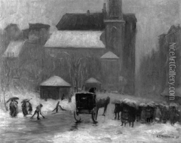 Winter, Park Street, Boston Oil Painting - Arthur Clifton Goodwin