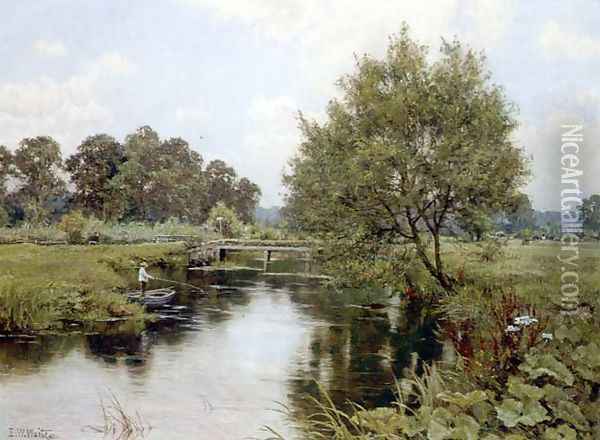 The Enborne at Aldermaston Mill, Berkshire Oil Painting - Edward Wilkins Waite