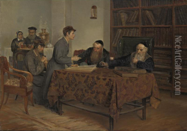 The Talmud Examination Oil Painting - Isaac Lvovich Asknasy