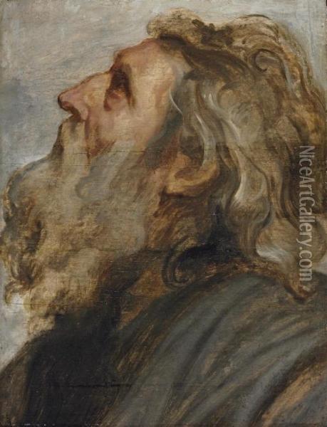 Study Of A Bearded Man, In Profile - A 
Modello Oil Painting - Sir Anthony Van Dyck