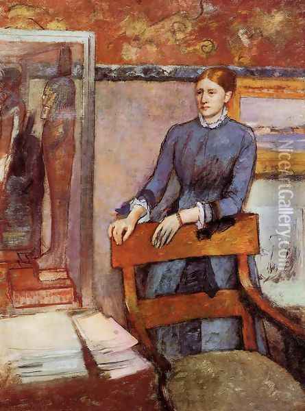 Helene Rouart in her Father's Study, c.1886 Oil Painting - Edgar Degas