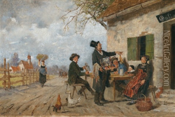 Der Kleiderhandler Im Dorf Oil Painting - Friedrich von Puteani