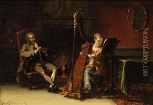 The Recital: Le Grand Pere Et La Petite Fille Oil Painting - David Joseph Bles