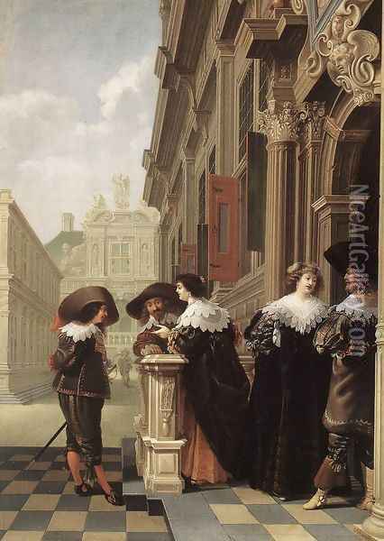 Conversation outside a Castle 1636 Oil Painting - Dirck Van Delen